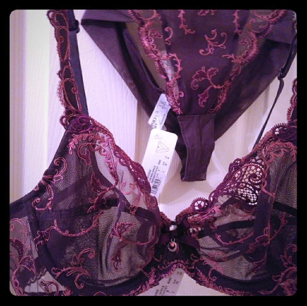 NWT Lise Charmel purple bra & panty set. 32B  & Sm